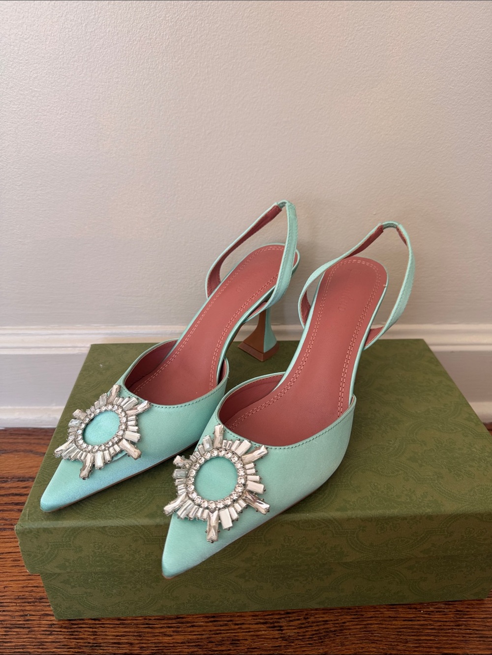 Embellished Mint Green Slingback Heels - Women's Dress Pumps